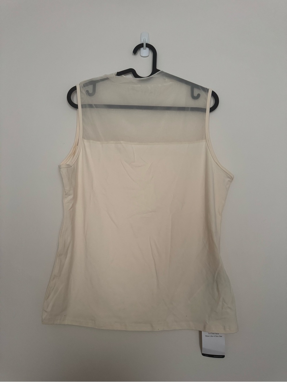 SHEIN Cream Sleeveless Tank with Sheer Mesh Yoke